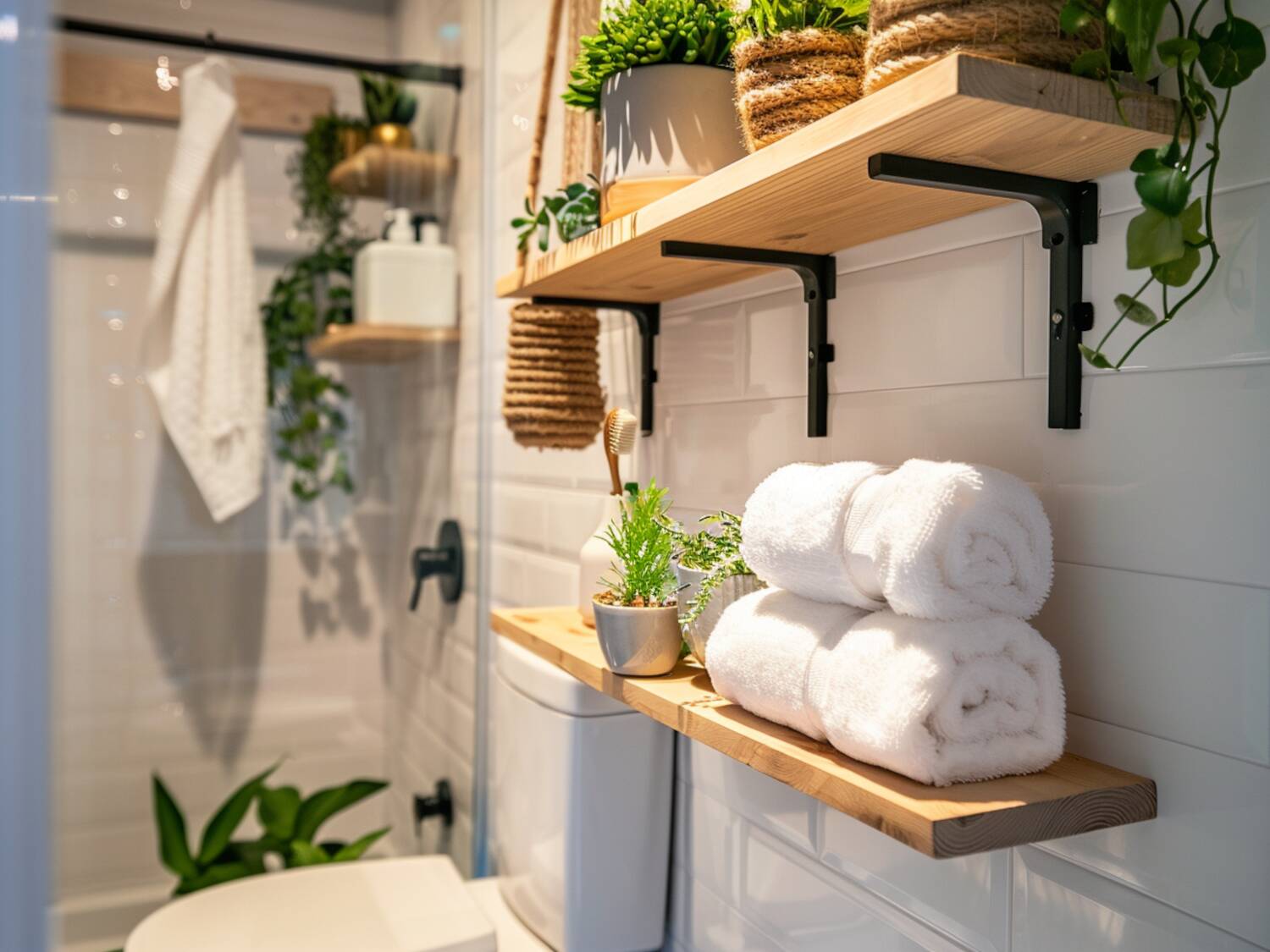 10 inspiracji na urządzenie łazienki w małych przestrzeniach z wykorzystaniem regałów.