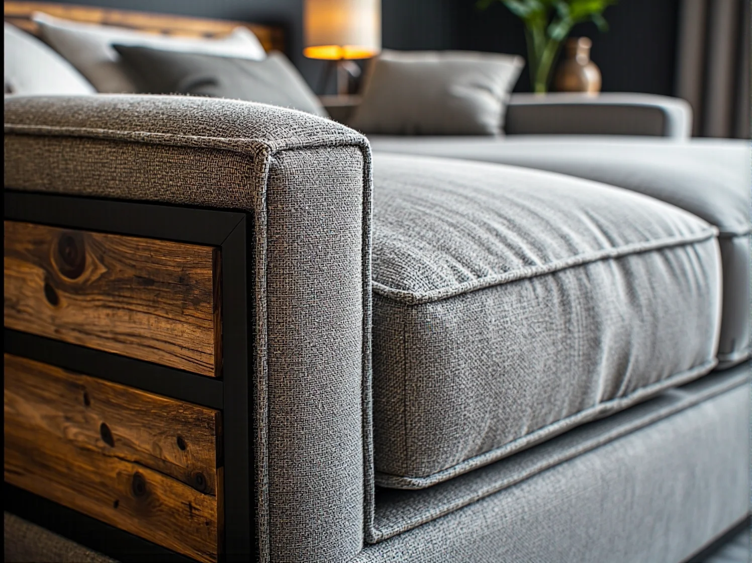 Przytulna sypialnia rustykalna z solidnym dębowym łóżkiem i naturalnymi dodatkami.