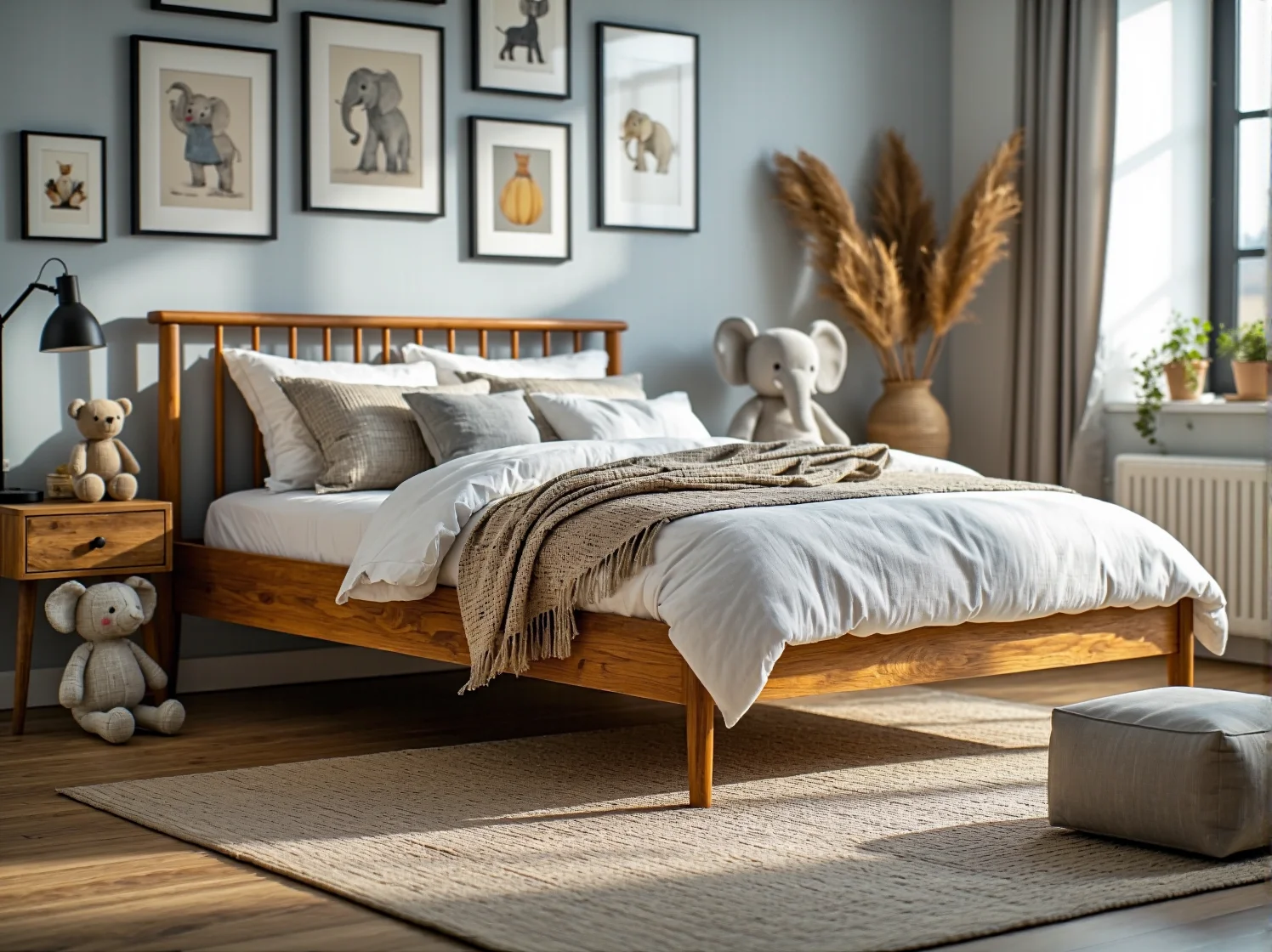 Detale wykończenia łóżka dziecięcego pasującego do stylu retro.