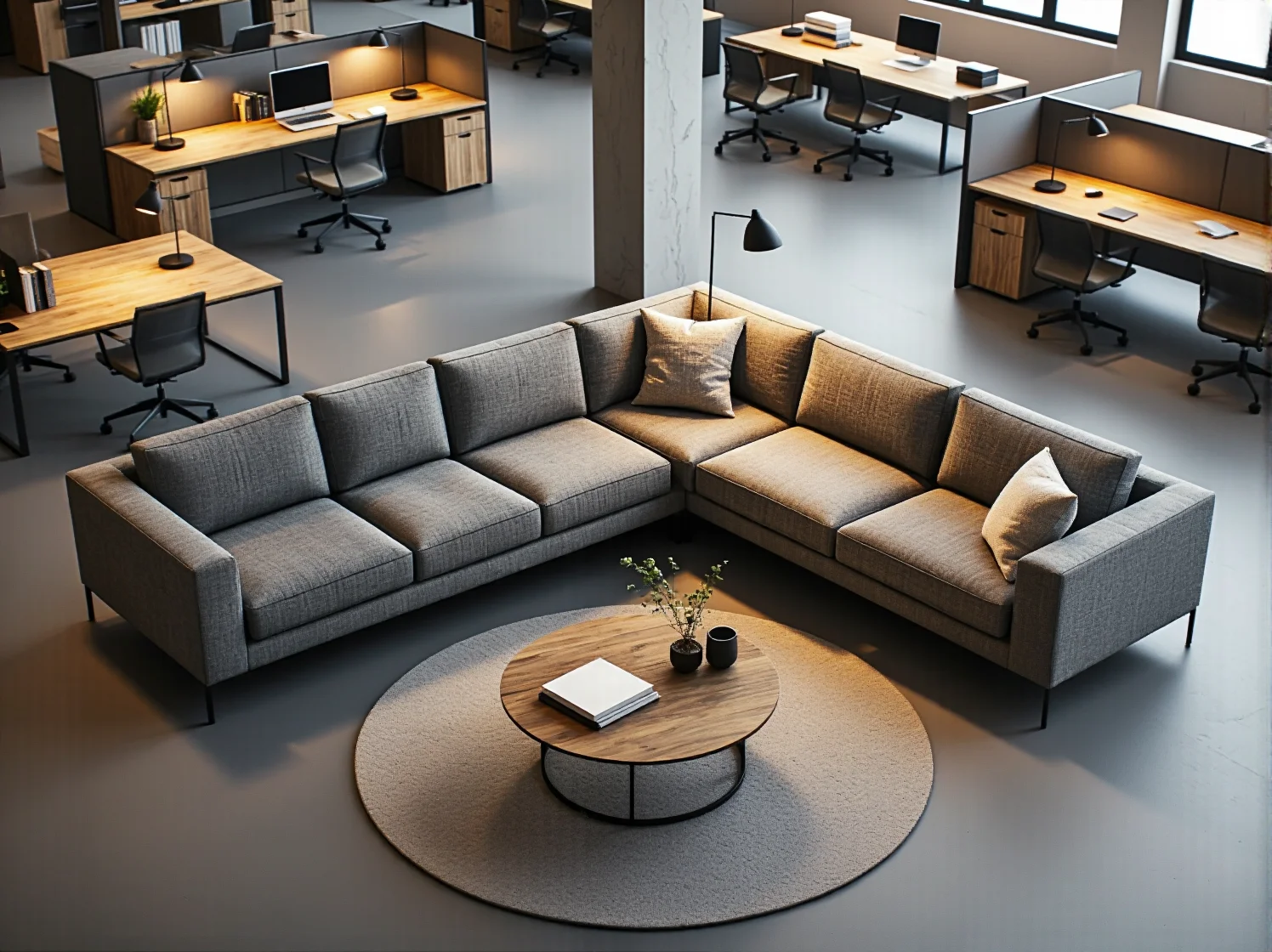 Modułowy narożnik ułatwiający aranżację modernistycznego biura