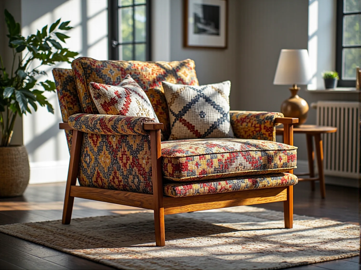 Profesjonalne naciąganie nowego materiału na fotel przy użyciu pneumatycznego zszywacza tapicerskiego.