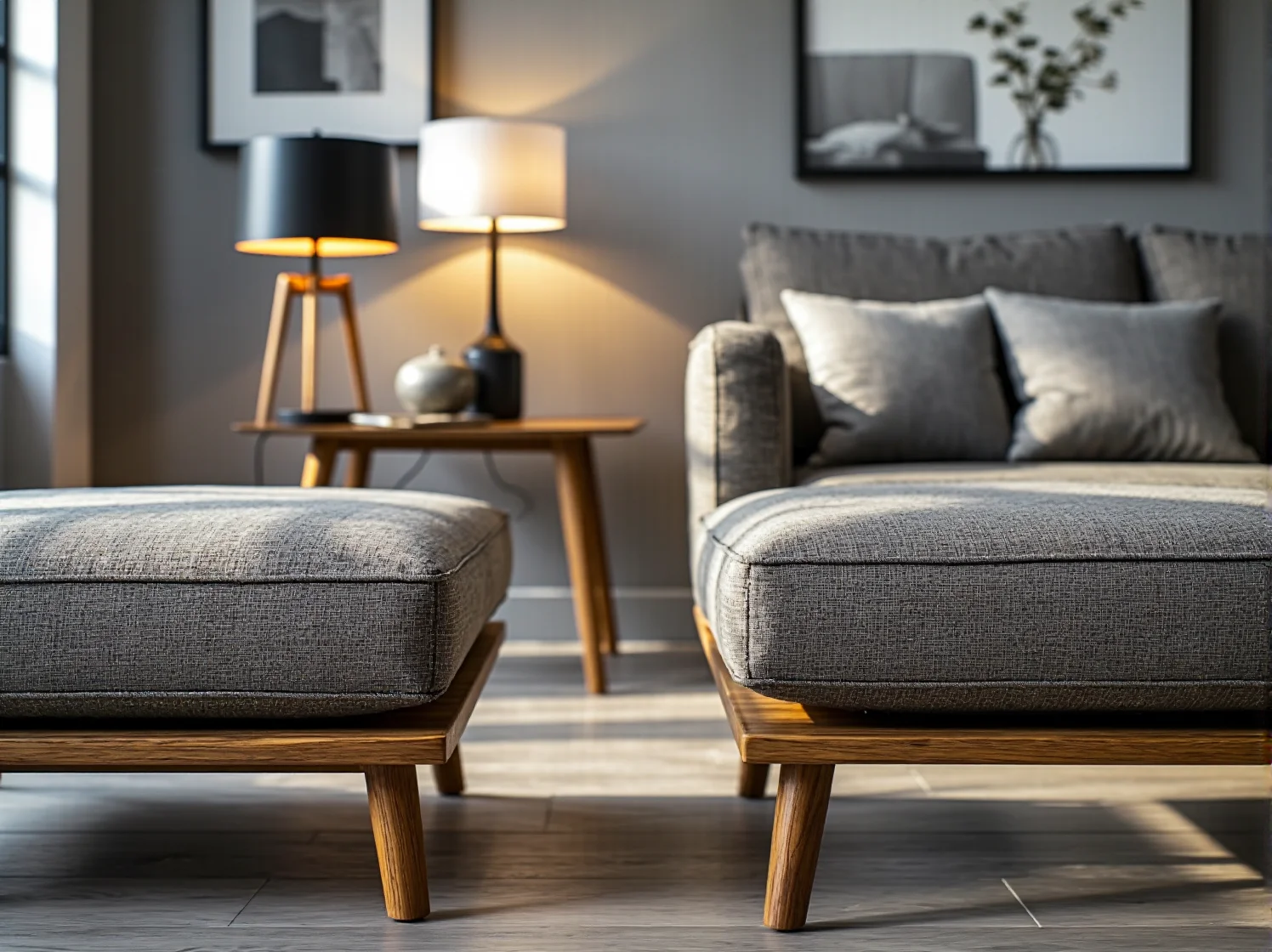 Eleganckie oświetlenie podłogowe tworzące przytulny klimat w jadalni.