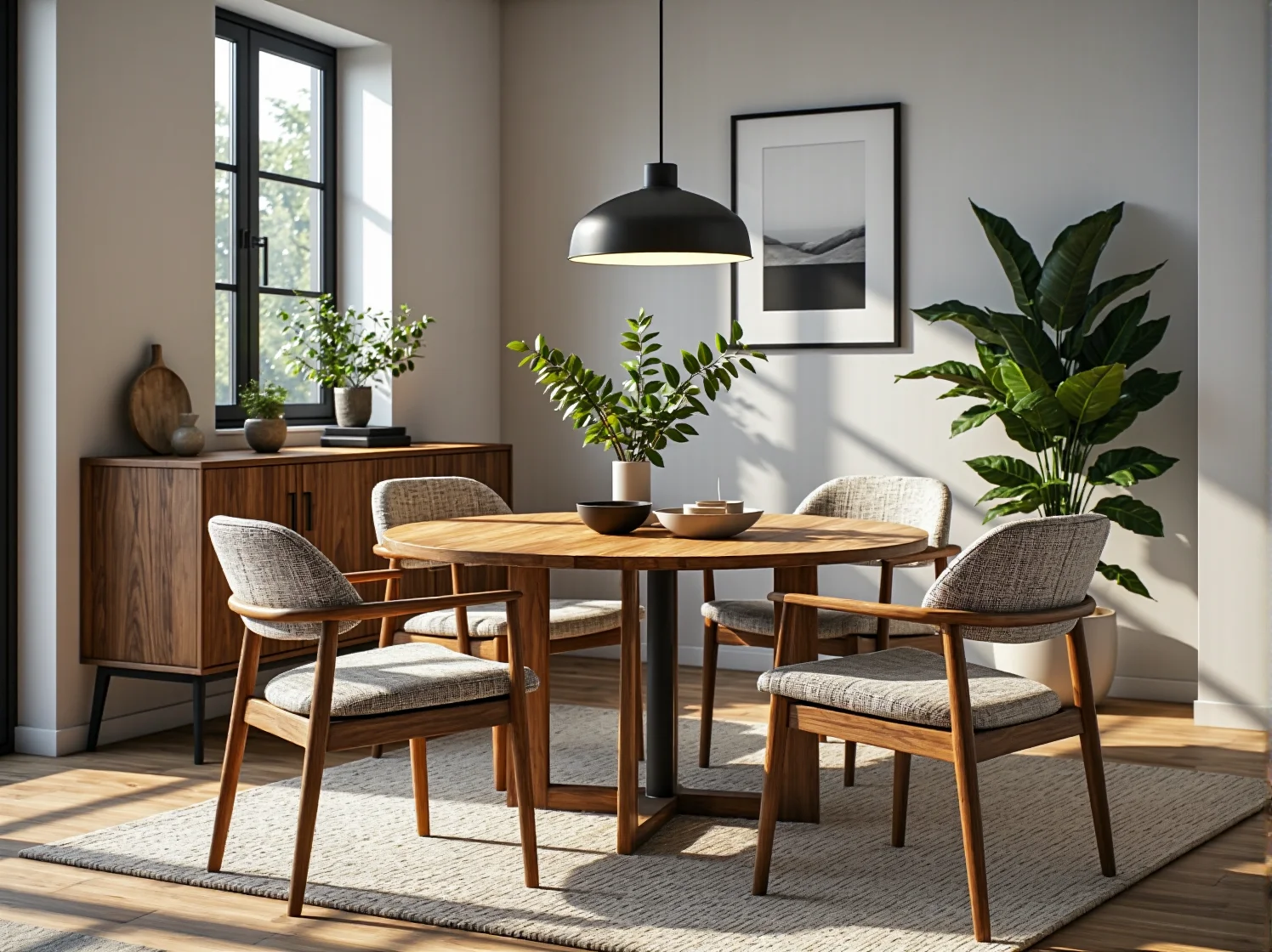 Minimalistyczne oświetlenie i nastrojowe świece w jasnym pokoju skandynawskim.