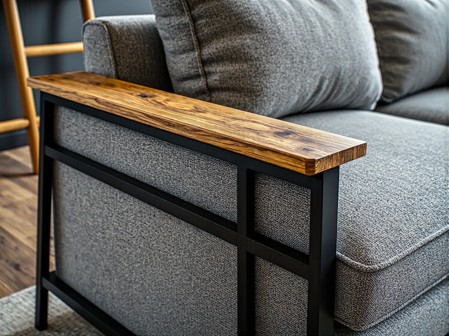 Szafa w stylu loftowym z metalową ramą i drewnianymi półkami.