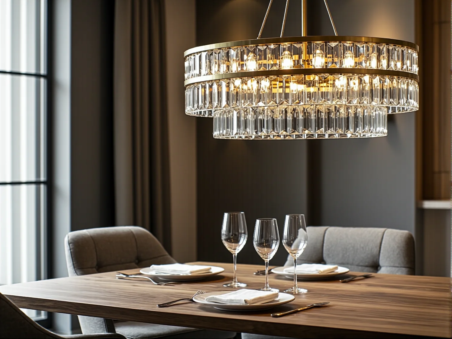 Luksusowe krzesła z weluru w aranżacji jadalni glamour z kryształowymi akcentami.