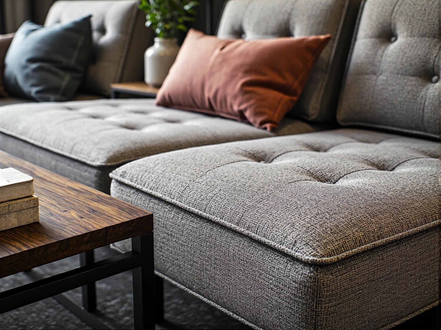 Złoty stolik kawowy i kryształowy żyrandol w nowoczesnym salonie retro.